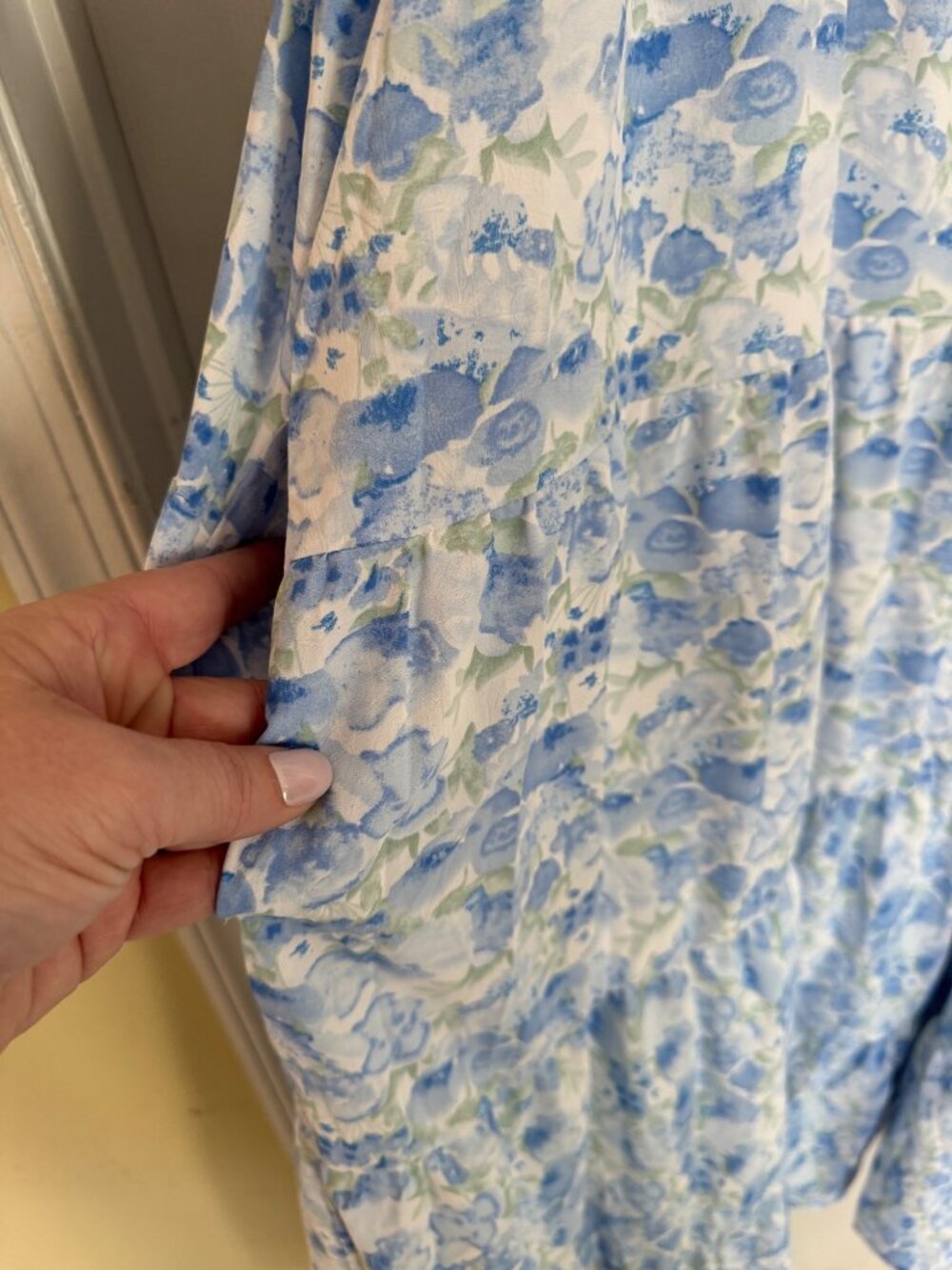 Hayden Blue Floral Dress Midi Ruffle Puffy Balloon Sleeve Watercolor Pocket 2XL - Picture 7 of 13